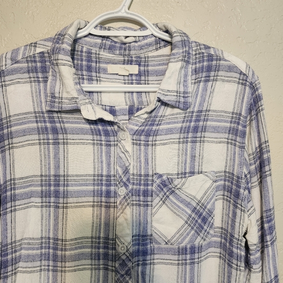 BLL NEW YORK Blue and White Plaid Button Down Long Sleeve Soft Size Large - Picture 2 of 7